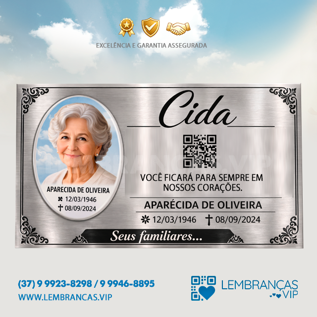 Memorial Físico e Digital em Inox com QR e Foto