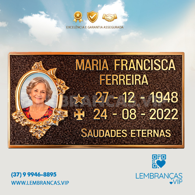 Placa em Bronze 30x15cm com foto porcelana
